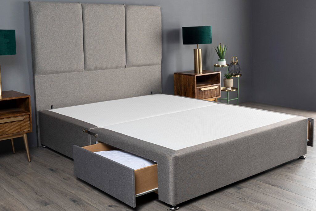 Headboard and No Drawers Small single 75cm X 190cm Bed Centre Beige Linen Memory Foam Divan Bed With Mattress 