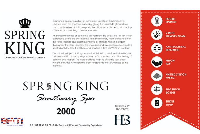 Spring King Sanctuary Spa 2000 Pillow Top Mattress + Premium Divan Bed